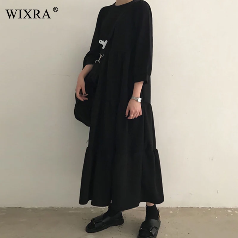 Wixra лето три четверти черное платье женское длинное платье Весна Лето свободные платья для женщин