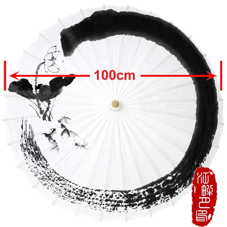 Diameter 100CM Чистый белый цвет нижний масляный бумажный зонтик цветок лотоса с рыбой бумажный зонтик китайские чернила каллиграфия Искусство шоу бумажный зонтик - Цвет: Diameter 100CM