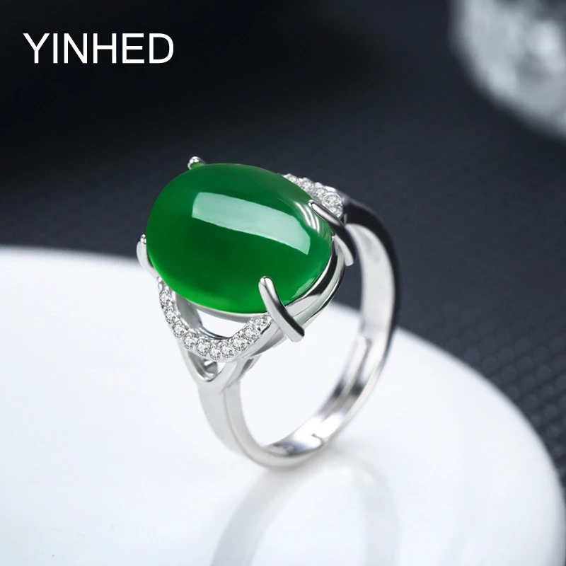 Женское Открытое кольцо YINHED элегантное обручальное из серебра 100% пробы зеленого