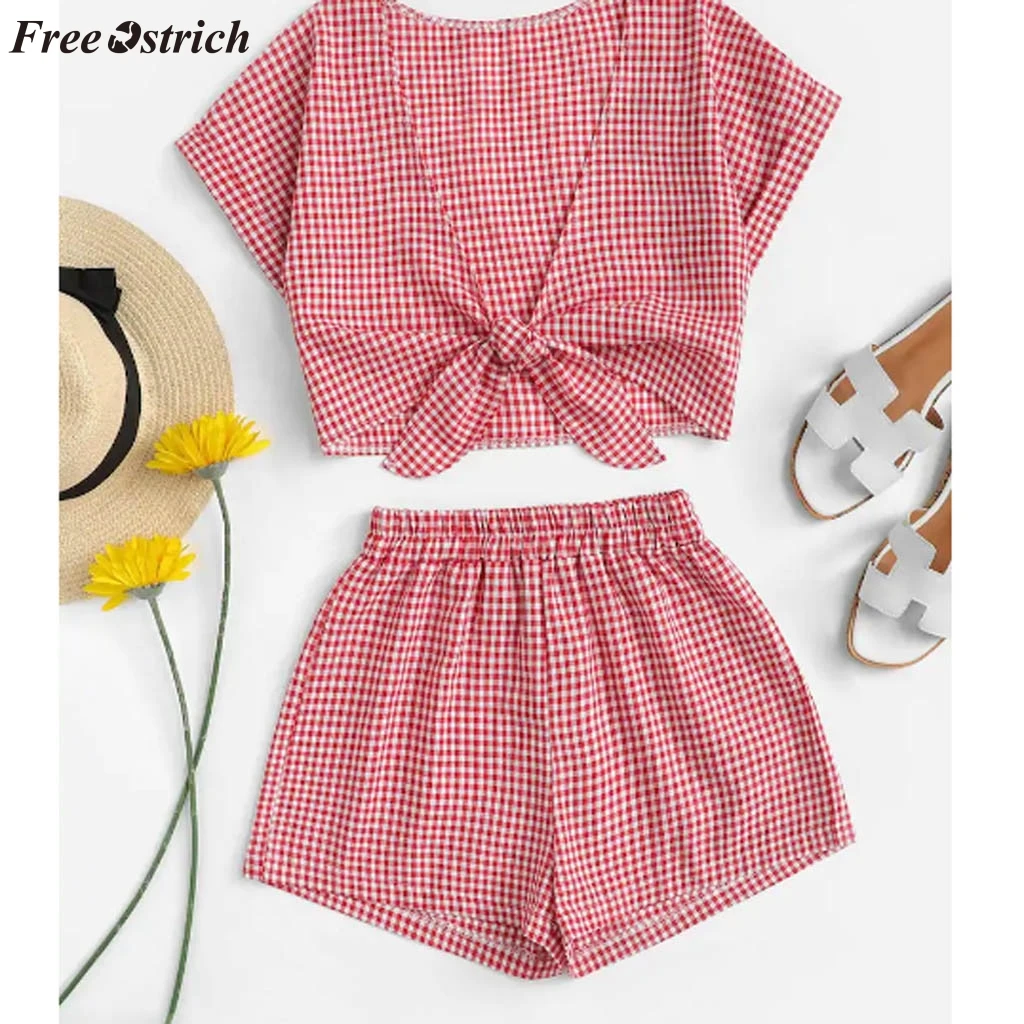 Женский костюм с шортами и принтом страуса свободный удобный коротким рукавом