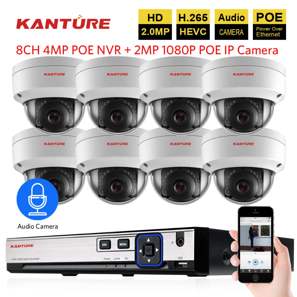 H.265 8CH 4MP POE IP CCTV система NVR 8X1080 P Аудио запись IP66 камера безопасности/на открытом