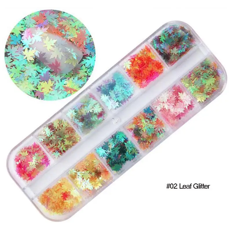 02 Leaf Glitter 12 цветов микс голографический блестящий для ногтей блестки звезда лист Русалка массивные блестки фестиваль украшения для смолы DIY, дизайн ногтей - Цвет: 02 Leaf Glitter