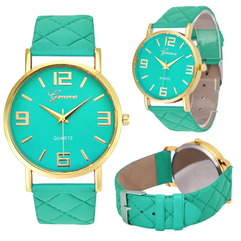 Green Женские часы Reloj Mujer Geneva аналоговые кварцевые часы под платье из искусственной кожи женские спортивные браслеты часы Relogio Feminino - Цвет: Green