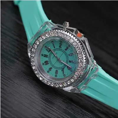 Mint Green Светодиодный светильник, светящиеся часы для женщин, мужчин, мальчиков, девочек, силиконовые наручные часы, модные стразы, детские часы, Relogio Saati - Цвет: Mint Green