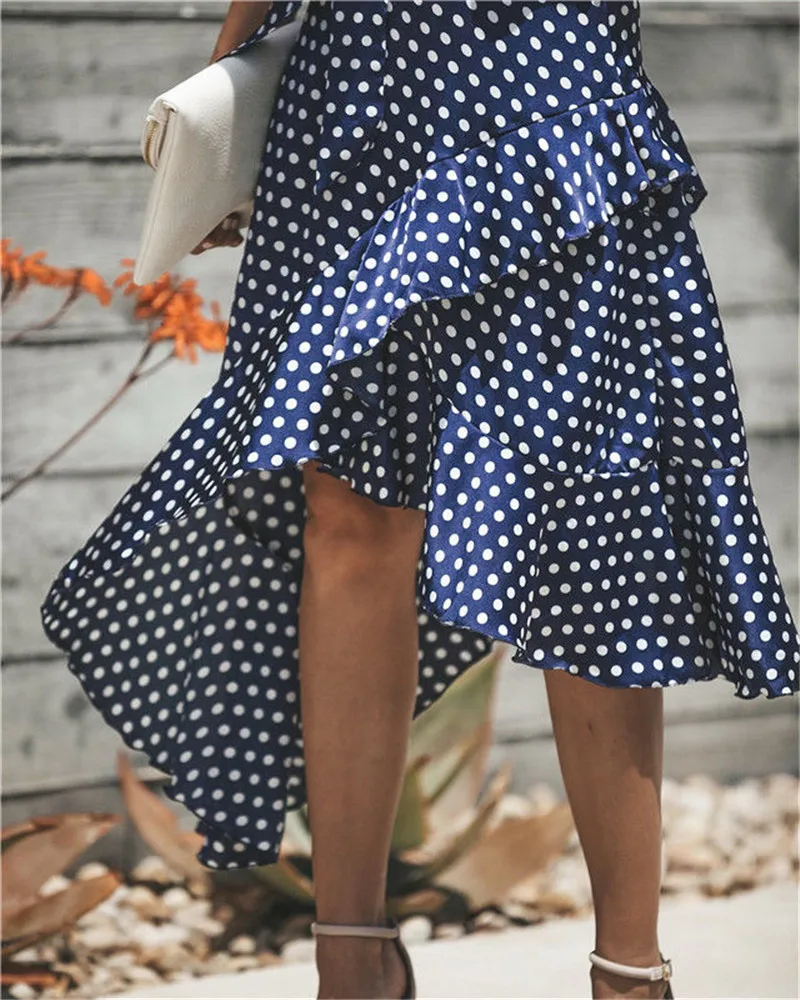 Ruffles Backless Polka dot Print Halter Dress Sleeveless Sexy Irregular Club Wear Plus Size Beach Sundress Bohemian Casual | Женская