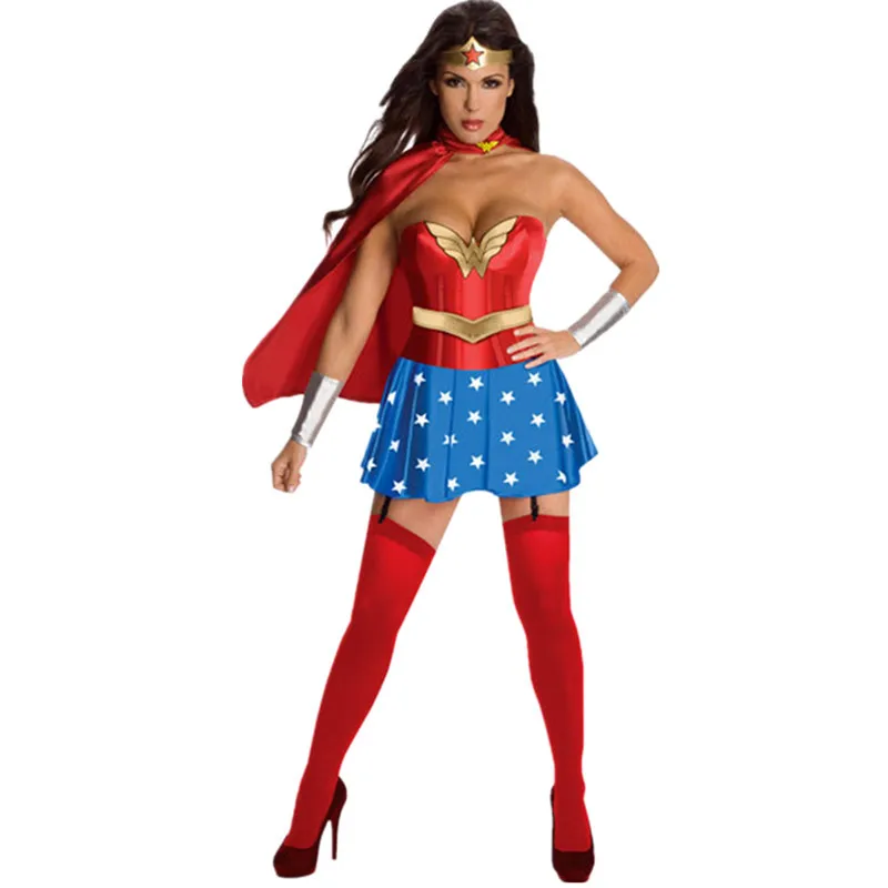 Halloween Sexy Wonder Costume Superhero Women Supergirl Hen Party Fantasia Cosplay Fancy Dress