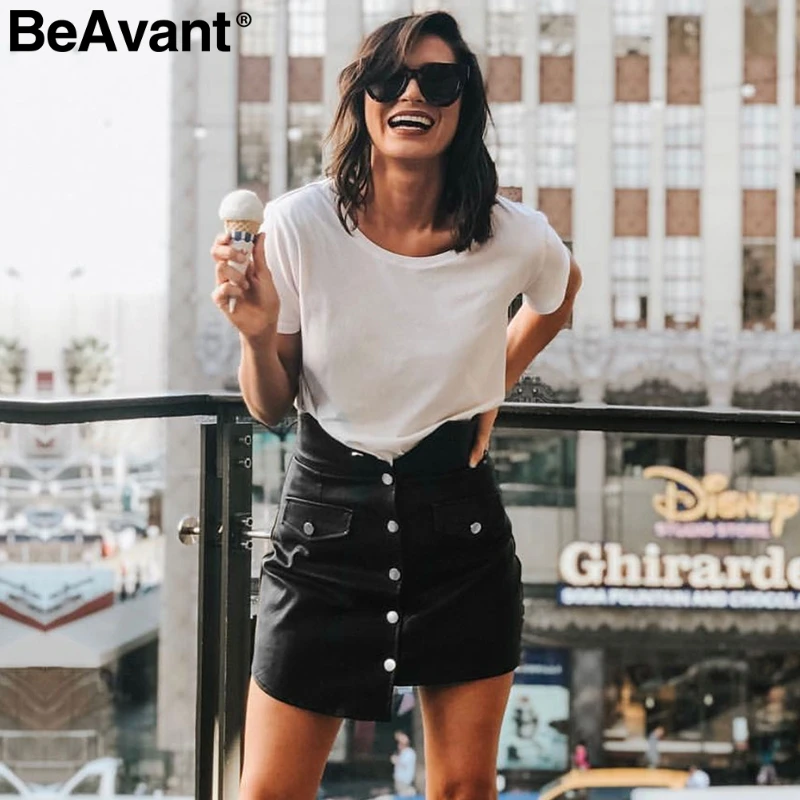 BeAvant PU кожаные пуговицы Женская юбка высокая Талия bodycon мини карандашные юбки