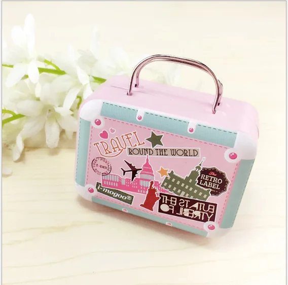 

360pcs 75*35*55mm Small Tin Vintage Party Rectangle Handbag Suitcase Luggage Shaped Candy Box Wedding Favor Gift Boxes