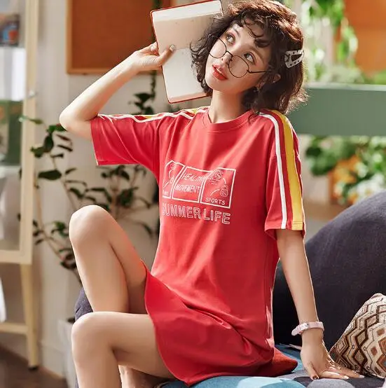 Свободная Женская ночная рубашка Fdfklak большого размера хлопковые ночные рубашки