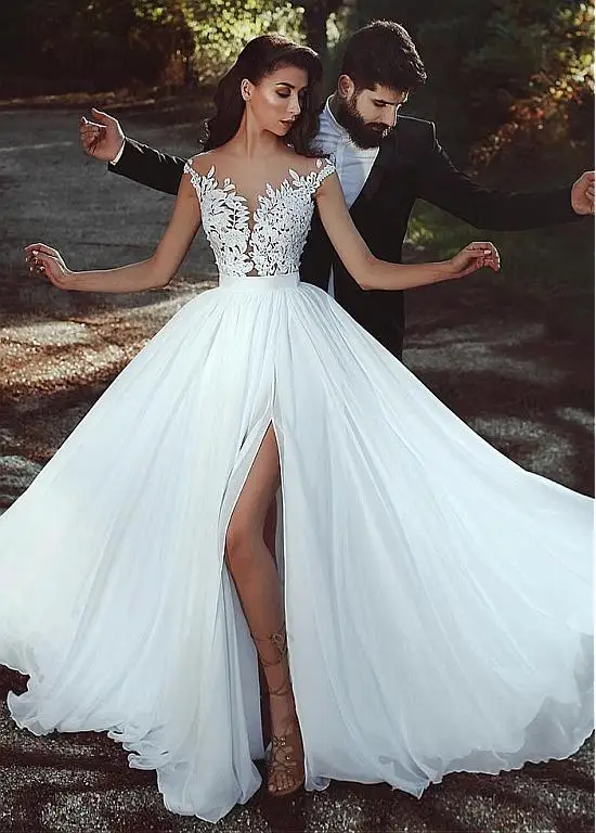 Прозрачное Vestido De Noiva 2019 мусульманское свадебное платье ТРАПЕЦИЕВИДНОЕ шифоновое