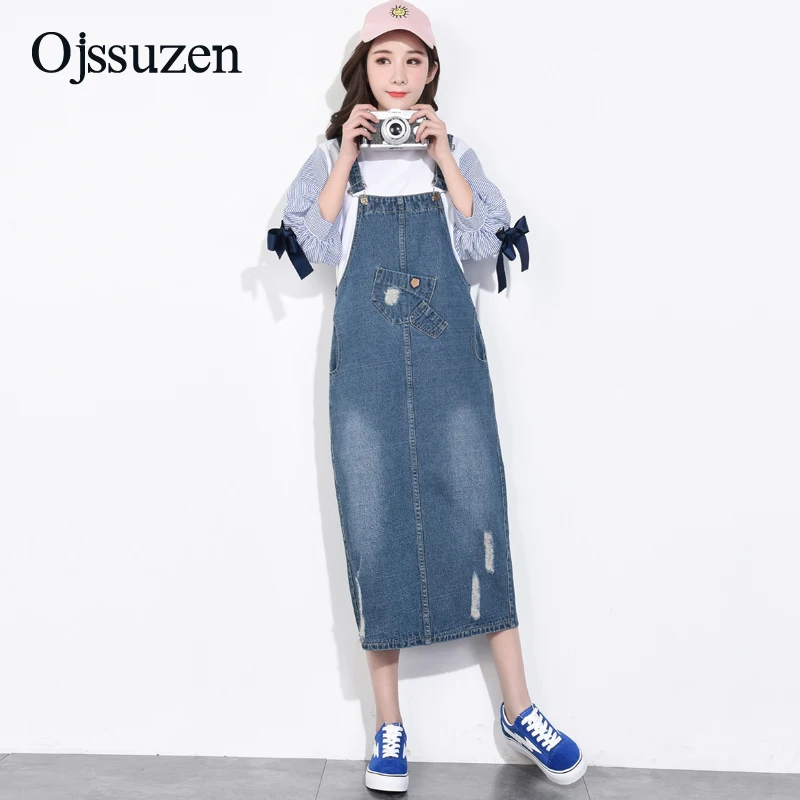 Женский джинсовый комбинезон платье на подтяжках в английском стиле женский