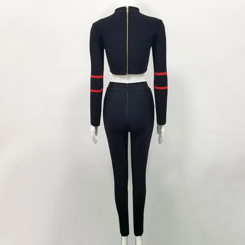 

2019 New Patchwor white Red two-piece Jumpsuit fashion Vestido Knitted bodycon Rompers Celebrity evening party Bandage jumpsuits