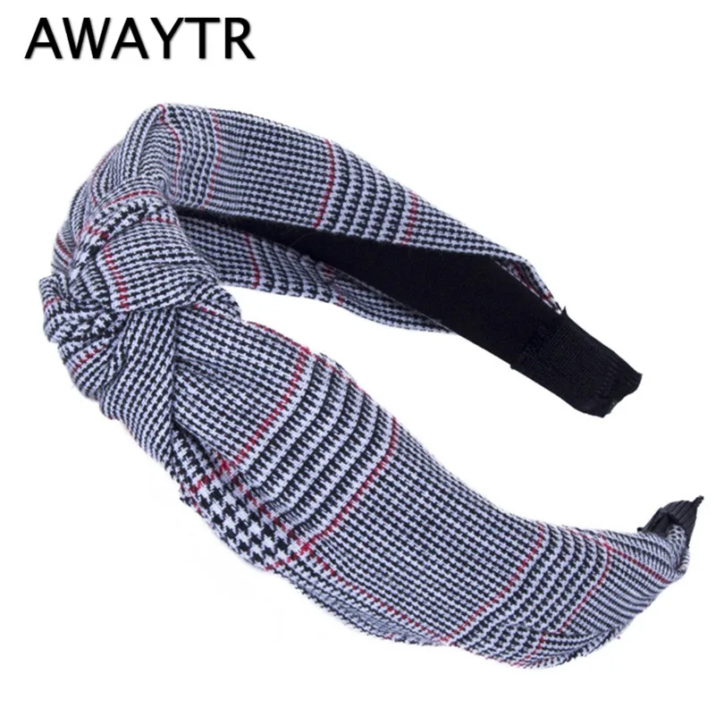 AWAYTR повязка на голову с узлом для взрослых, новинка, полосатые клетчатые хлопковые женские повязки на голову, корейские повседневные широкие завязанные аксессуары для волос, головные уборы