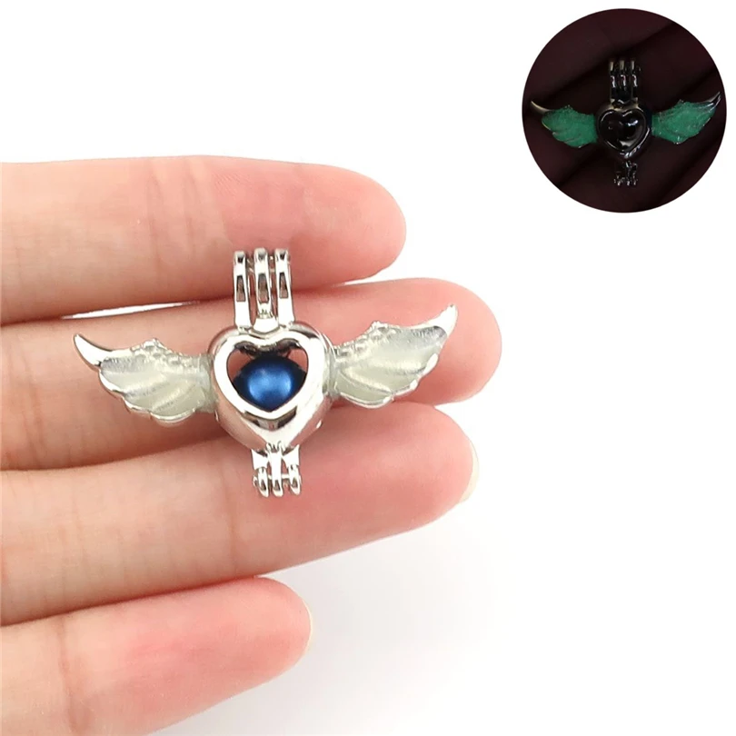 Glow in the Dark Heart Angel Wings Beads Cage Perfume Essential Oil Diffuser Pearl Locket Pendant 10x K1020 | Украшения и
