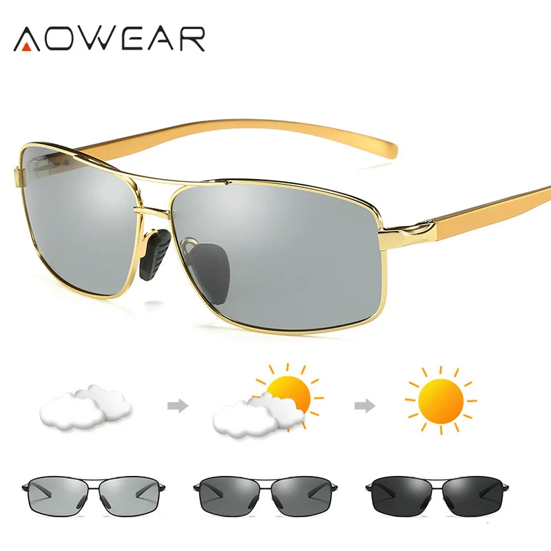 AOWEAR, мужские фотохромные, хамелеон, поляризационные солнцезащитные очки, мужские, меняющие цвет, линзы, очки, мужские, для улицы, для вождения, oculos de sol