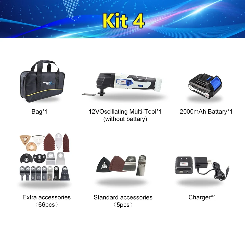 Kit 4 NEWONE 12 в 2000 мАч литий-ионный Многофункциональный Осциллирующий набор инструментов Многофункциональный Инструмент Электроинструмент Электрический триммер пилы аксессуары - Цвет: Kit 4