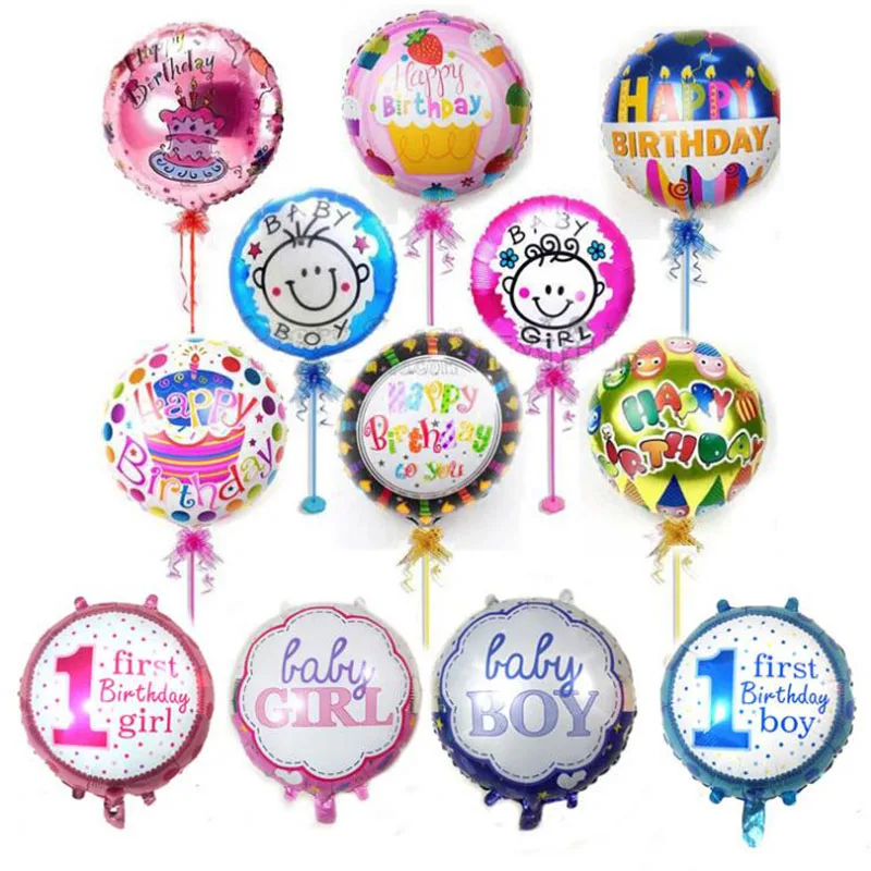 

AVEBIEN 18inch Round Children's Birthday Aluminum Balloon Cartoon Baptism 1 year old Birthday Inflatable Decorative Props 2pcs