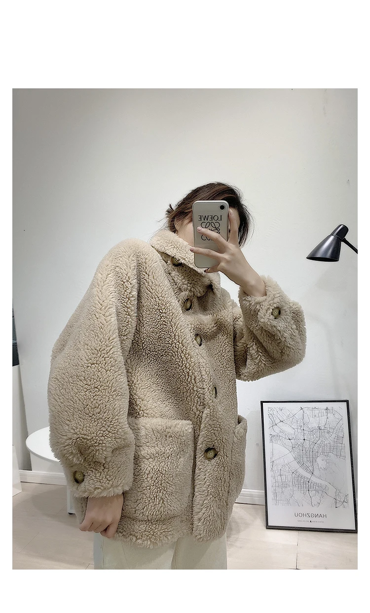 OFTBUY, зимняя женская куртка, пальто из искусственного меха, гранулы, Овечья стрижка, пальто для женщин, 50% шерсть, овечья шерсть, кашемир, короткая куртка, Повседневная теплая
