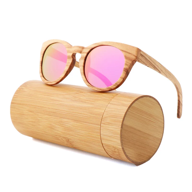 Pink Bamboo box Коричневые солнцезащитные очки из чистого дерева зебры, поляризованные солнцезащитные очки, женские солнцезащитные очки из бамбука, UV400, ретро солнцезащитные очки, oculos de sol feminino - Цвет линз: Pink Bamboo box