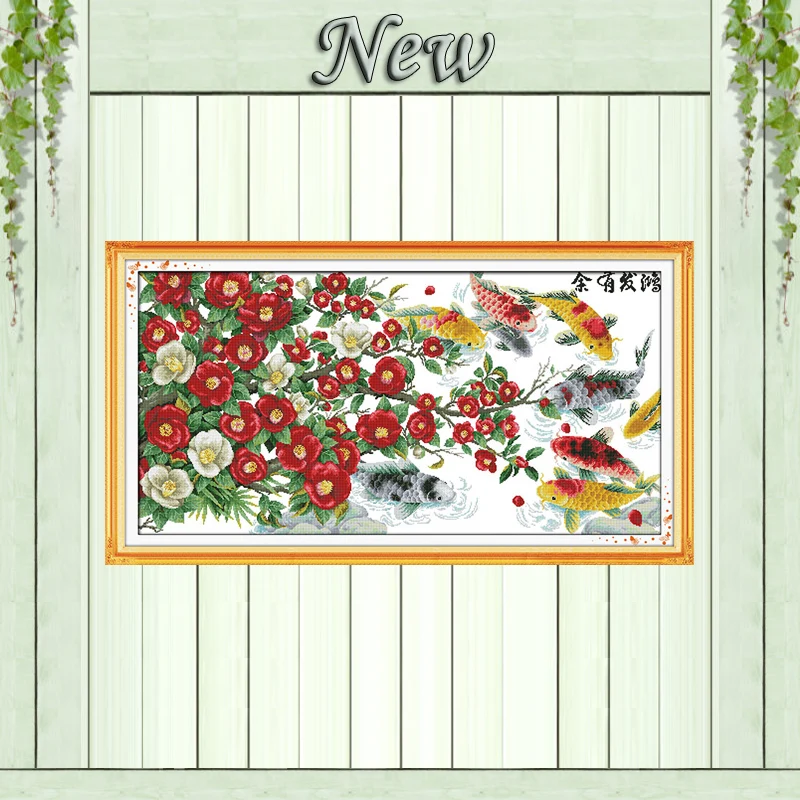 Картина для домашнего декора с цветами и рыбками счетный принт на холсте DMC 14CT 11CT
