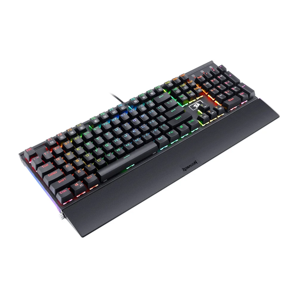 Redragon K567 RGB светодиодный Механический Клавиатура с 104 клавишами и подставкой для запястья синие переключатели игровая клавиатура для геймера