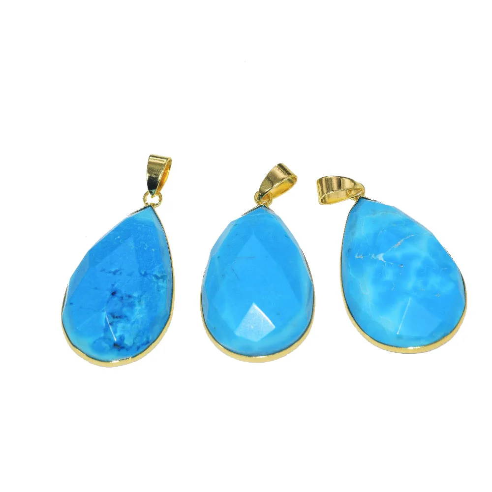 

Large Blue howlite stone charm pendant for women 2020 jewelry making gold point gem turquoises necklace big face Polish as gifts