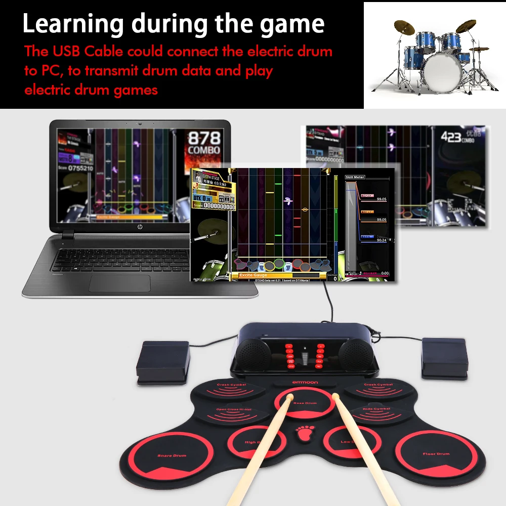 Складной барабан ammoon средней длины силиконовые прокладки в стиле электрический