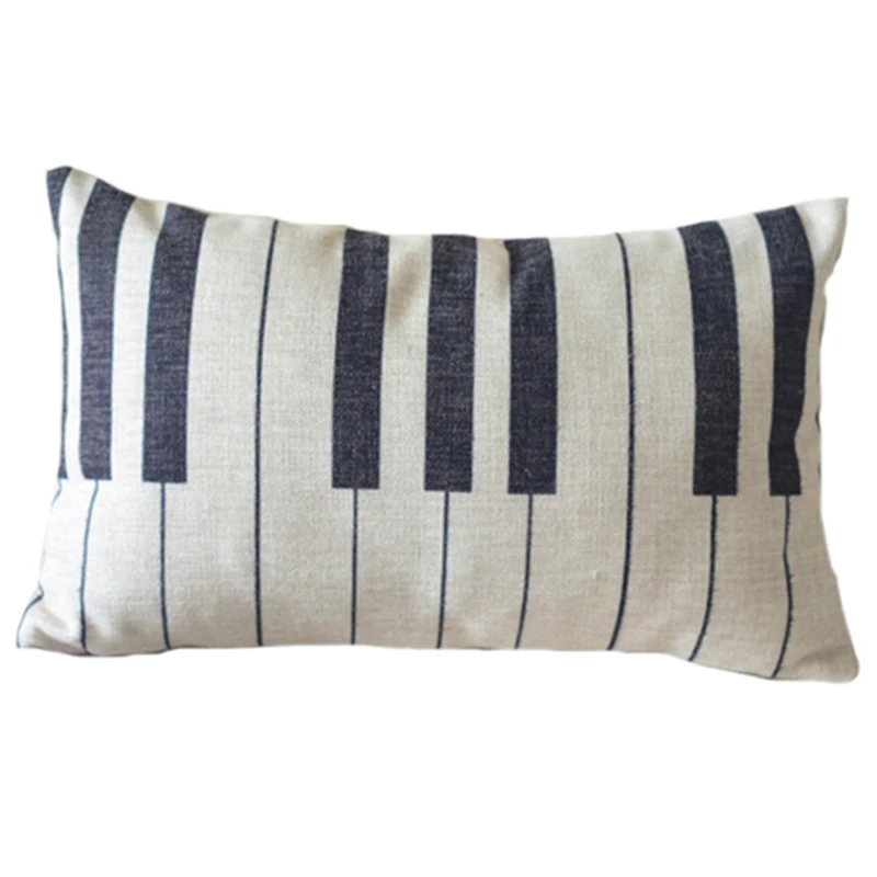 Черно белая музыкальная наволочка с клавиатурой в скандинавском стиле диванная