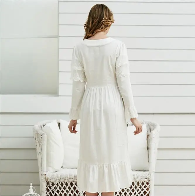 Бесплатная доставка 2018 Новая Осенняя Женская длинная Пижама кружевная белая 100%