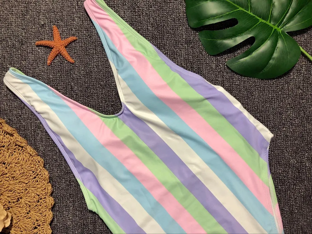 Сексуальный женский цельный купальник полосатый монокини купальный костюм боди