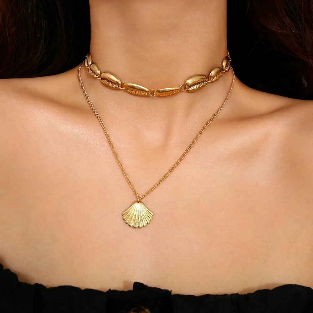 Богемное многослойное ожерелье чокер в виде ракушки массивная Подвеска из