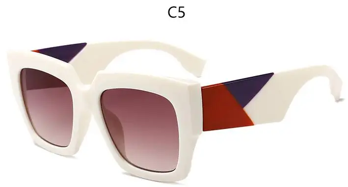 C5 white frame Белые Квадратные Солнцезащитные очки для женщин, большие квадратные солнцезащитные очки, женские дизайнерские брендовые роскошные большие толстые оправы, трендовые очки UV400 - Цвет линз: C5 white frame