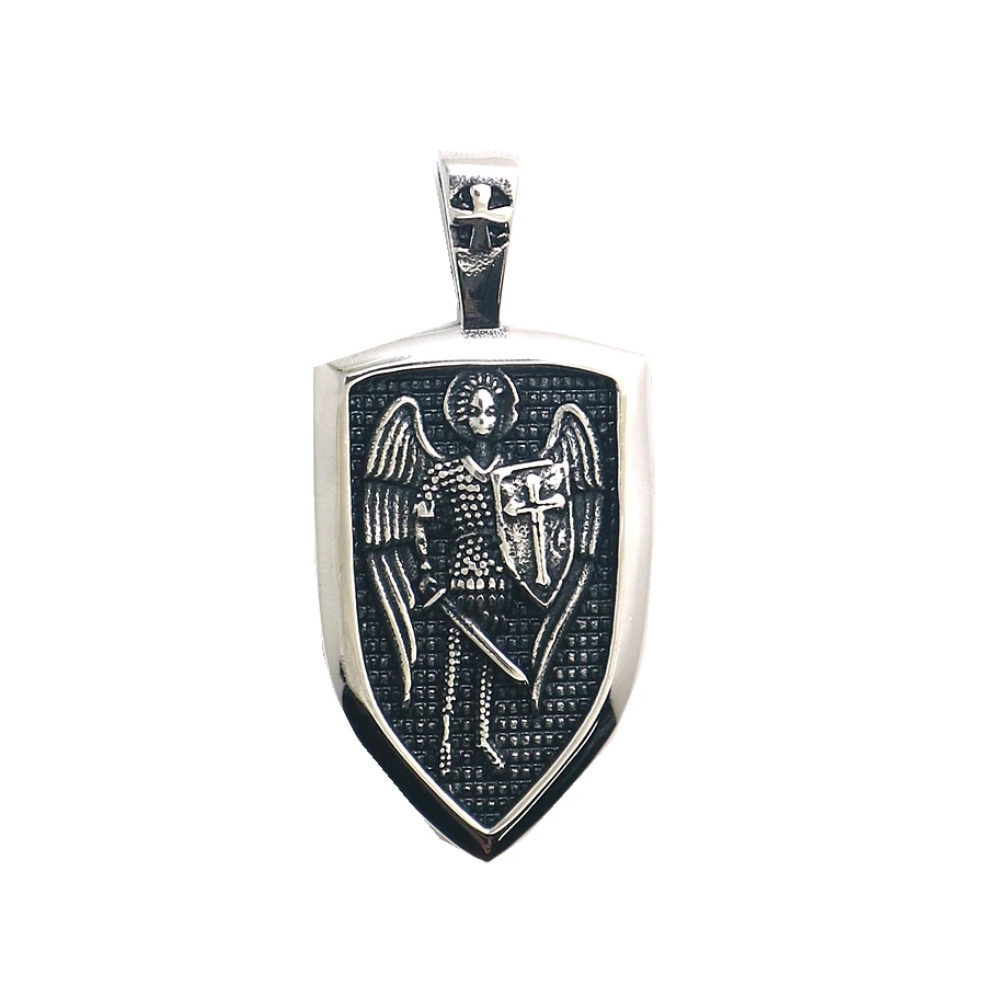 Мужские Мальчики Прохладный 316L нержавеющая сталь св. Майкл Archangel Серебряный новейший крест щит кулон