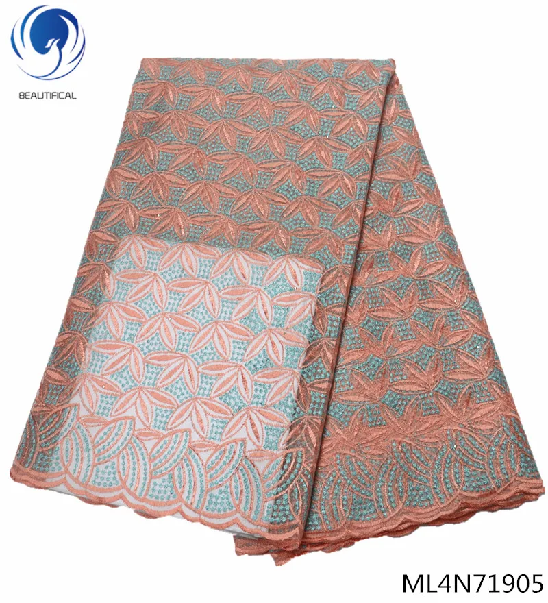 

BEAUTIFICAL african lace fabrics Peach french tulle lace fabric with stones for dresses 2019 special offer 5yards/lot ML4N719