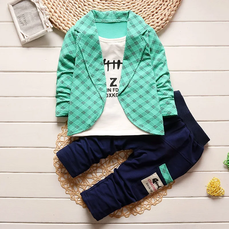 BibiCola Baby Boy spring clothing sets 2018 new kids fashion style chikdren gentleman plaid t-shirt + pants tracksuit | Детская одежда