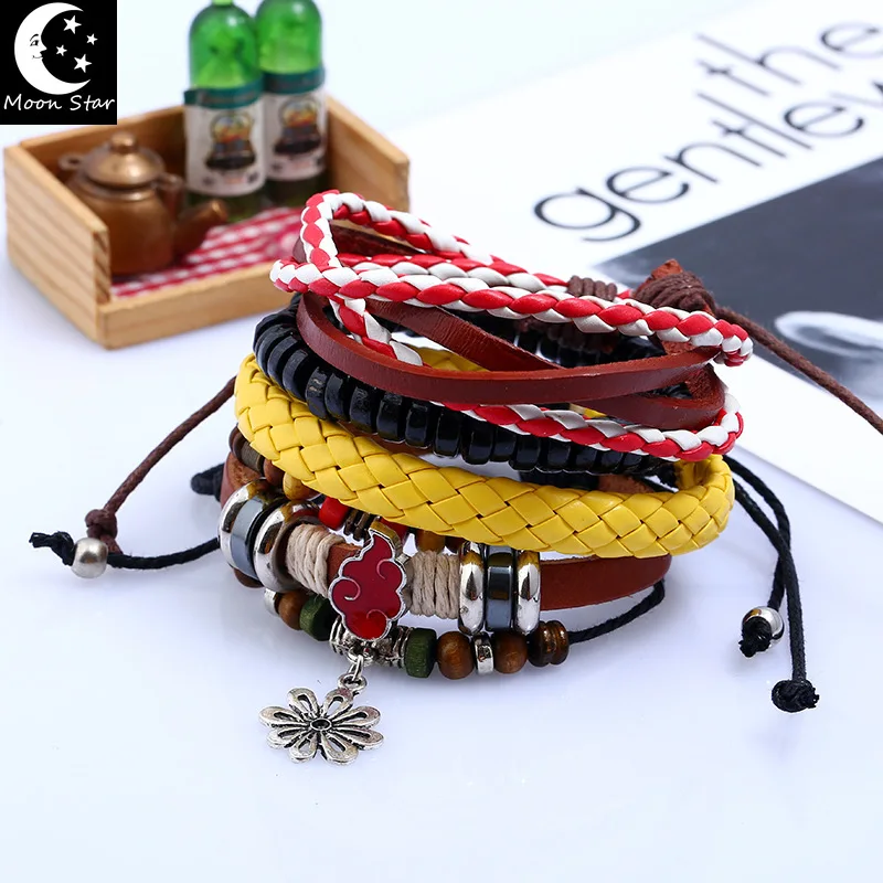 Ручной работы многослойный Ретро вязаный женский мужской из искусственной кожи
