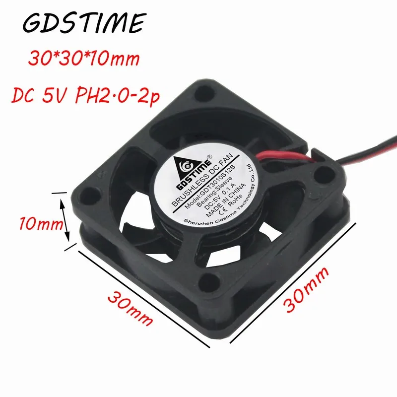 

Gdstime 5 Pieces 2Pin 2.0 DC 5V 3010 3cm 30x30x10mm 7 Baldes Brushless Cooler Small Cooling Fan 30mm x 10mm