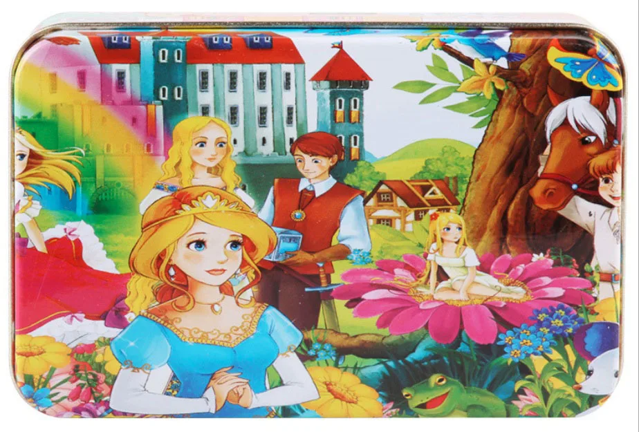 AP-19 60 Pieces Puzzle Wooden Toys Cartoon Animal Wood Puzzles with Iron Box Kids Baby Early Educational Learning Toys for Children - Цвет: AP-19