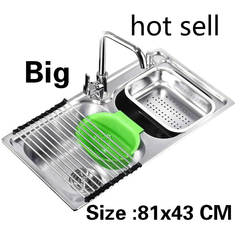 

Free shipping Apartment big kitchen double groove sink standard 304 stainless steel do the dishes hot sell 81x43 CM
