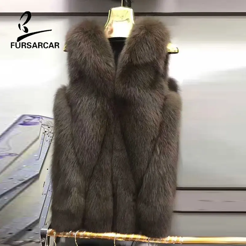 Женская меховая куртка без рукавов FURSARCAR осенняя длинная Меховая из натурального