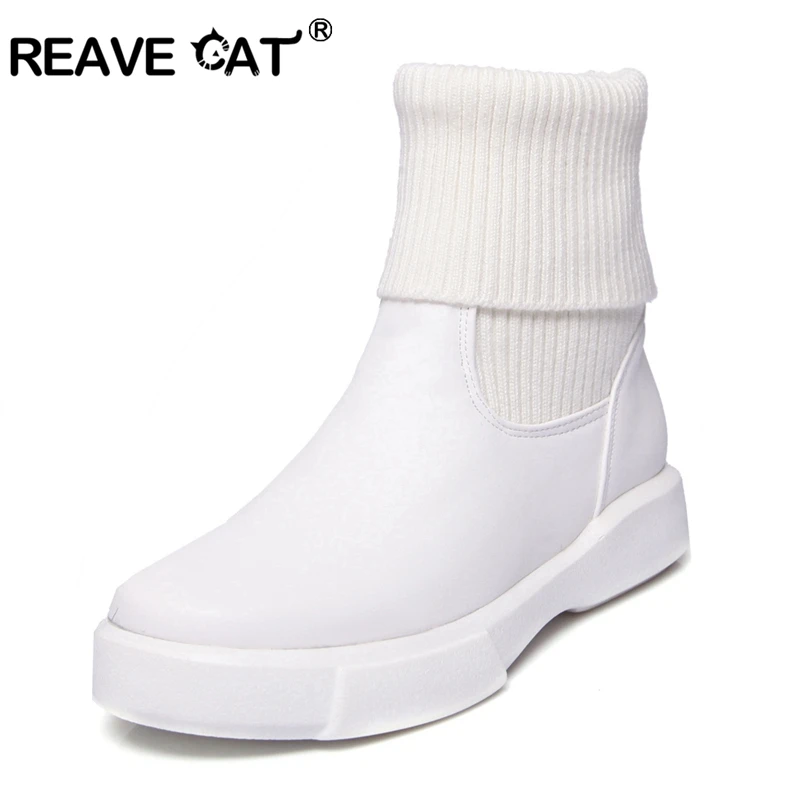 REAVE CAT/женские ботильоны вязаные ботинки для верховой езды без шнуровки с круглым