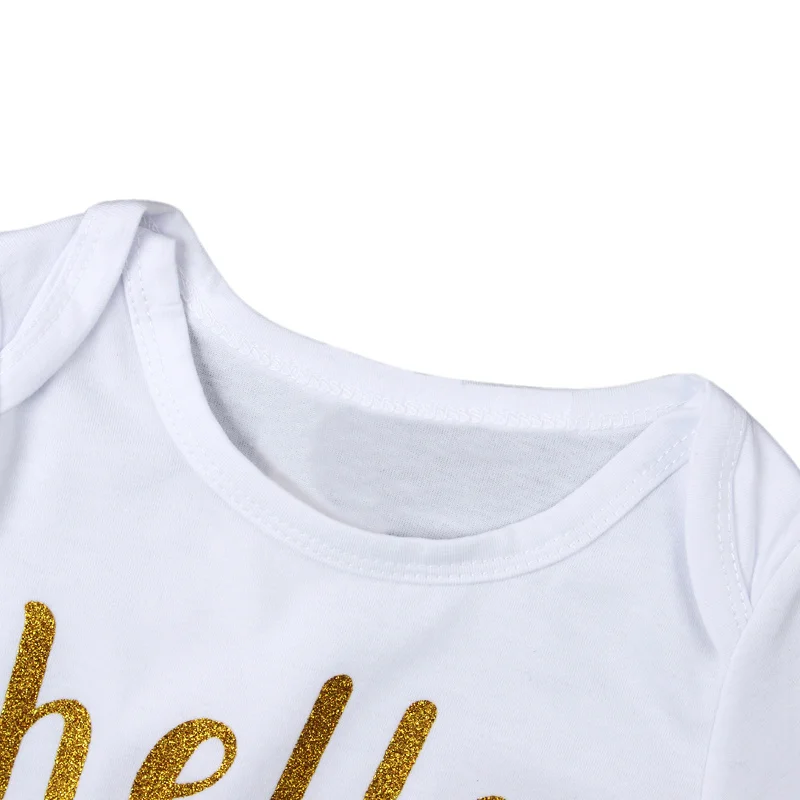 Симпатичная Одежда для маленьких девочек комплект Hello World хлопковый комбинезон +