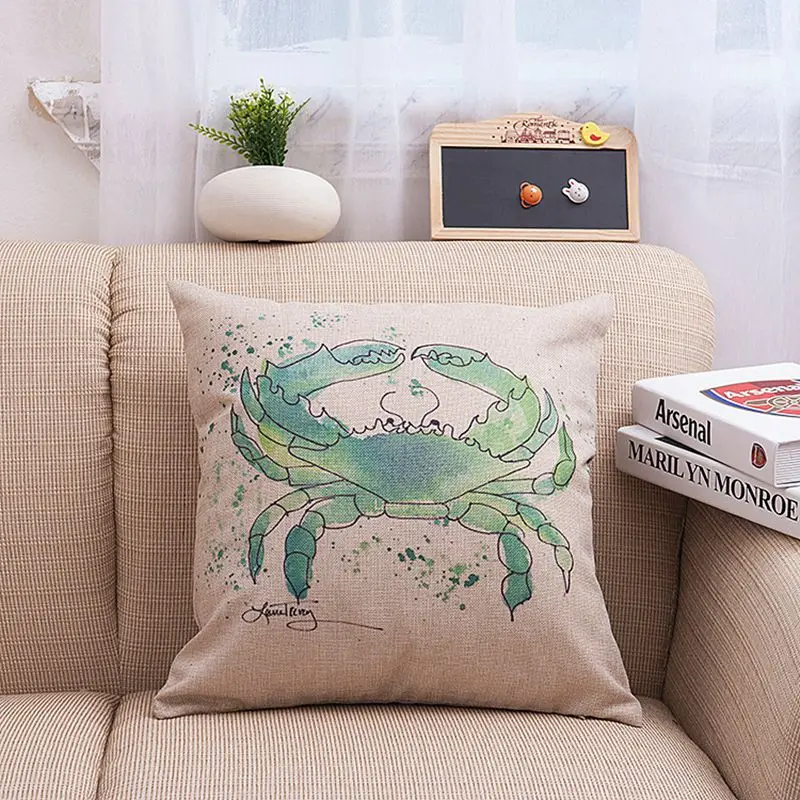 Квадратная милая подушка цветная черепаховая &quotкраб&quot чехол домашняя льняная