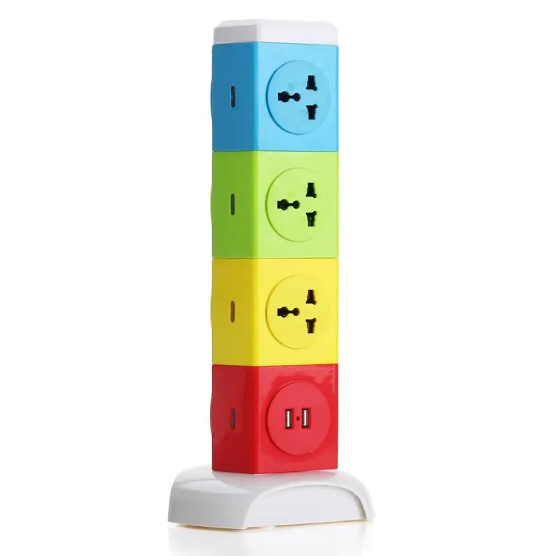 Великобритания ЕС США Plug 2 USB + 7 электрической розетке Вилки розетки Мощность