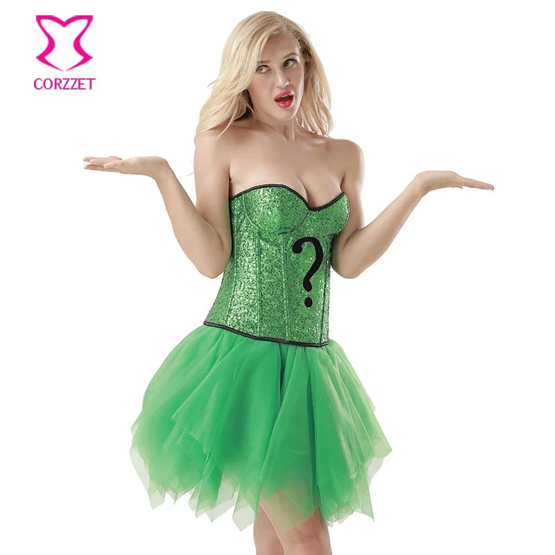 Burlesque зеленый корсет с блестками платье Маг Костюм Аниме Косплей женщин колдун