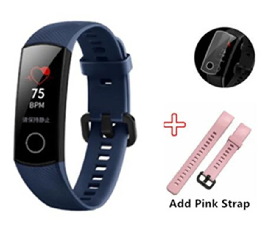 Huawei Honor Band 4 смарт-браслет Amoled цветной 0,9" сенсорный экран для плавания для обнаружения сердечного ритма сна - Цвет: add Pink Strap