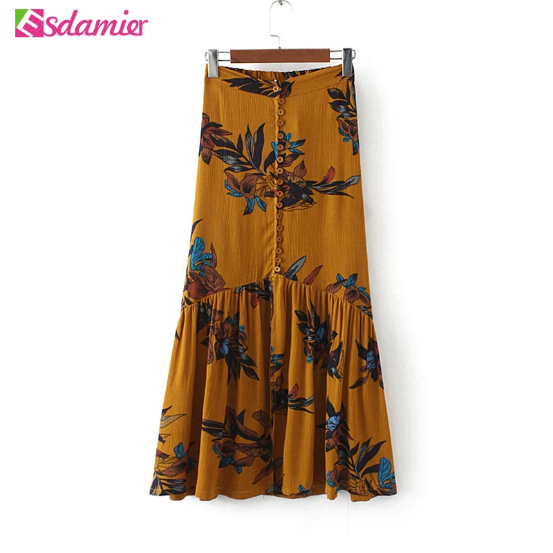 Женская длинная юбка с принтом Boho летняя винтажная пляжная высокой талией и