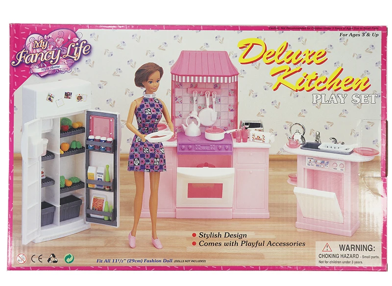 New Deluxe Kitchen Set for Barbie Furniture Dress Up Doll Accessories DIY Toy for Girl