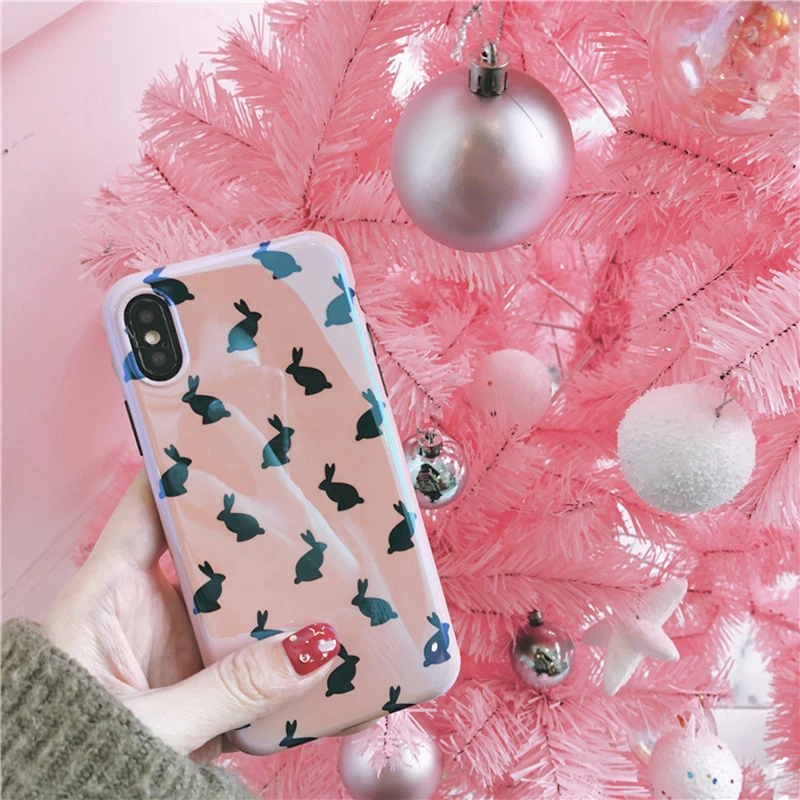 WMZSUCC Luxury Pink Blue Laser Rabbit Cute Bunny Soft Phone Case for iPhone X 8 7 Slim Back Cover 6 Plus |