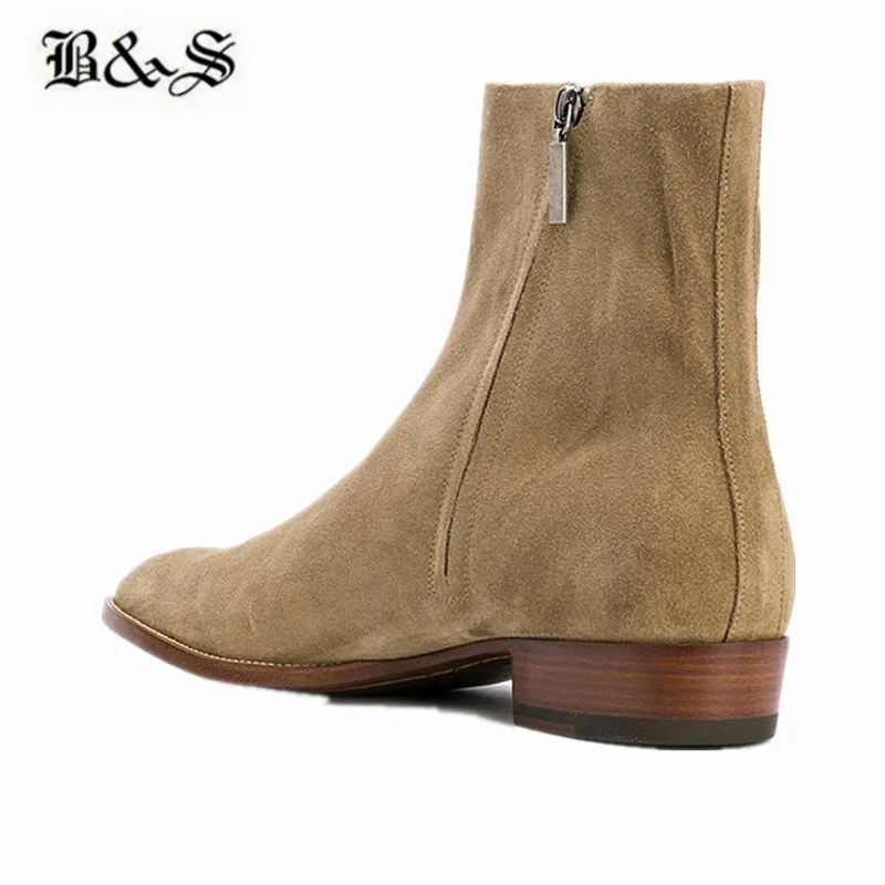 Ботильоны мужские на танкетке джинсовые замшевые ботинки застежке молнии под